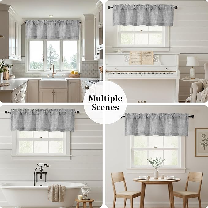 OWENIE Grey Valances for Windows 1 Pcs 18 Inch Length, Light Filtering Textured Short Small Valance Curtains for Bathroom Basement Living Room Bedroom, Half Window Curtains Over Sink, 52" Wx18 L