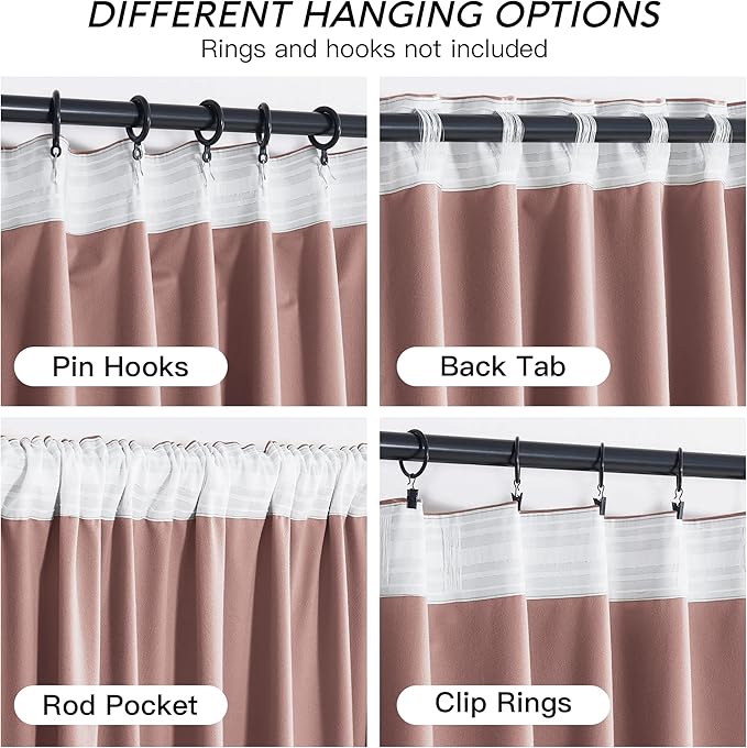 RYB HOME Girls Curtains for Bedroom, Back Tab Room Darkening Baby Kids Velvet Curtains 90 inches Long for Nursery, W 52 x L 90, 2 Panels Set