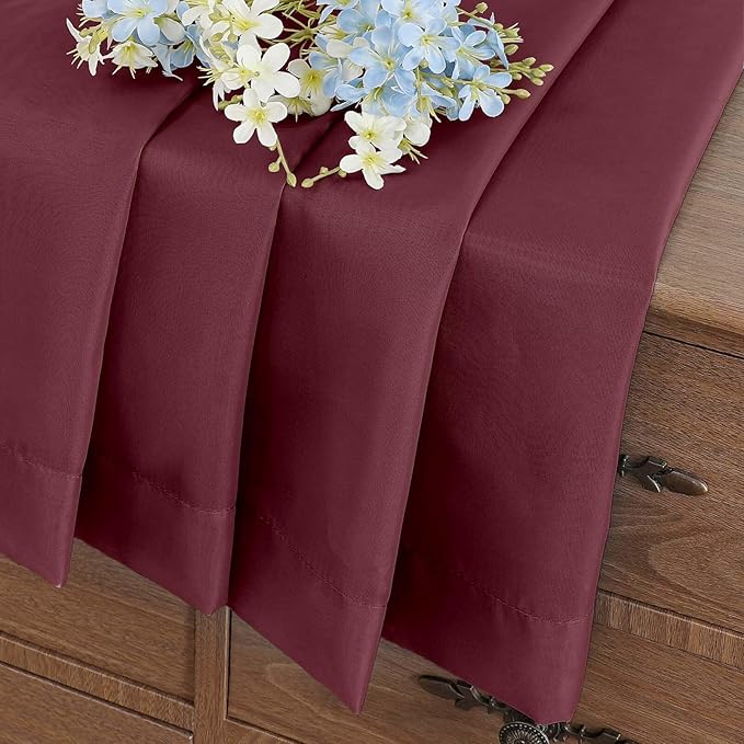 Burgundy Window Sheer Curtains 45 Inches Length, Voile Short Curtains for Living Room Bedroom, Modern Soft Window Drapes 2 Panels Set, Top Dual Rod Pocket Design, 2x42Wx45L Inches