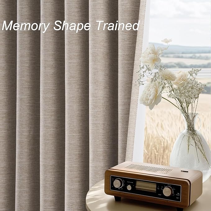 Topfinel Extra Long Custom 102 Inch Curtains, 100% Blackout Curtains Drapery for Bedroom, Winter Acoustic Noise Cancelling Pleated Heading Tape Hook Back Tab Burap Taupe Boho Drapes 2 Panel Set
