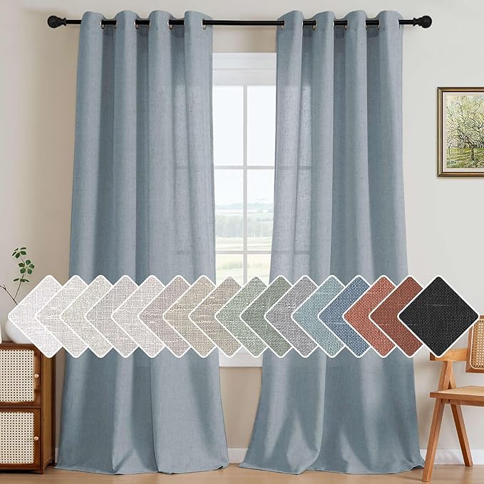 H.VERSAILTEX Linen Curtains Home Decorative Nickel Grommet Curtains Privacy Added Energy Saving Light Filtering Window Treatments Draperies for Bedroom, Stone Blue, 2 Panels, 52 x 96 - Inch