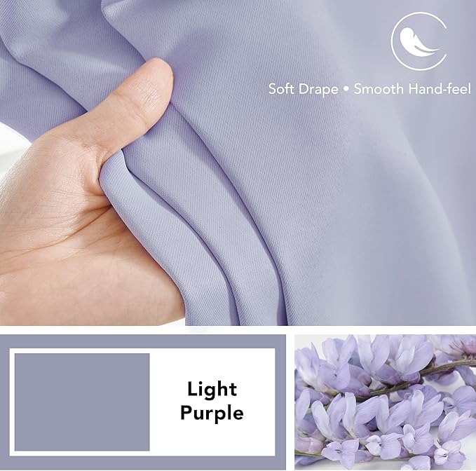Deconovo Rod Pocket and Back Tab Blackout Curtains for Living Room Thermal Insulated Room Darkening Curtains 42Wx95L Inch Light Purple 2 Panels