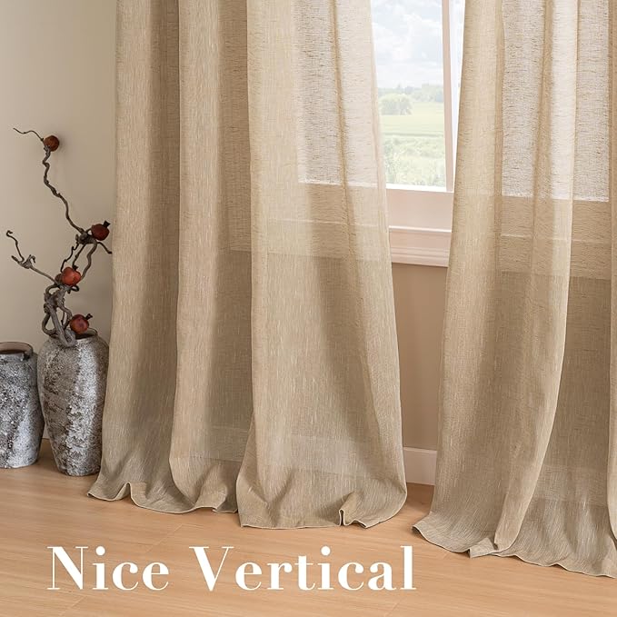 H.VERSAILTEX Natural Linen Rich Quality Curtain Semi-Sheer Privacy Protection Home Fashion Multi Size 52x63 - Inch/Nickel Grommet Top Linen Curtain Panels Indoor Curtains (Set of 2, Taffy)