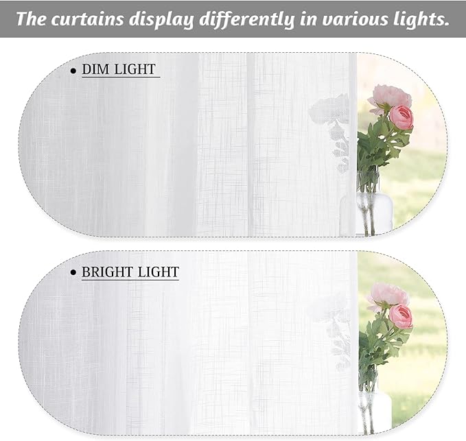 RYB HOME Short Kitchen Valances and Curtain Set, Privacy White Linen Swag Curtains, Semi Sheer Bathroom Tiers for Small Windows, 36 x 36 inch, 1 Pair