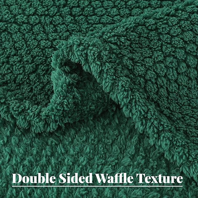 Whale Flotilla Twin Size Fuzzy Fleece Blanket for Bed, 60x80 Inch Fluffy Warm Soft Jacquard Blankets for All Season, Lightweight and Cozy, Deep Green