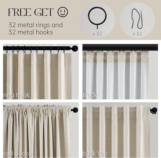 Topfinel Beige Linen Blackout Curtains 84 Inch Long, Modern Black Out Curtains for Bedroom Windows Treatments, Cream Heat & Cold Blocking Back Tab Pleated Drapes for Living Room 2 Panels Cottage 7 FT