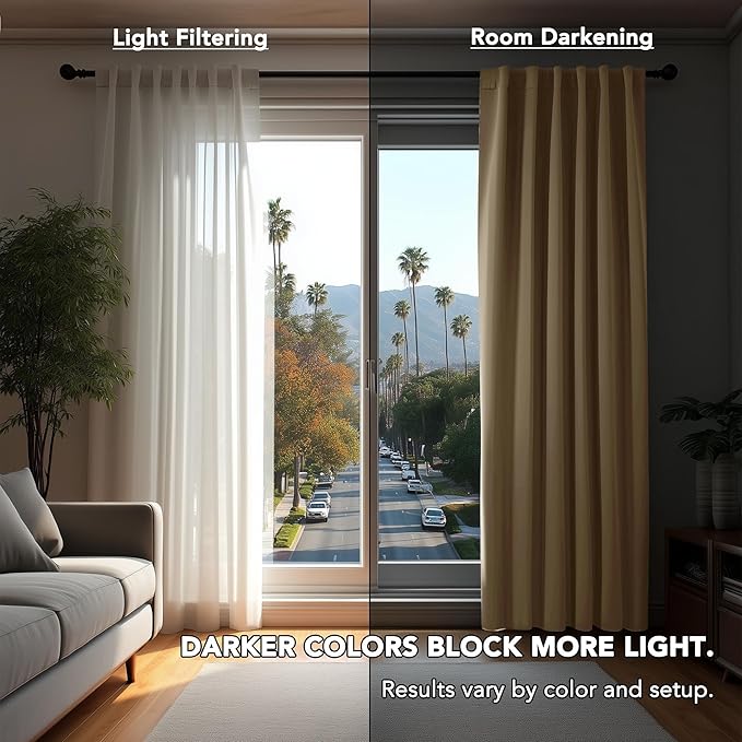 Deconovo Blackout Curtains, Thermal Insulated, W42 x L45 2 Panels, Back Tab, Machine Washable, Room-Darkening Drapes for Bedroom/Living Room Khaki