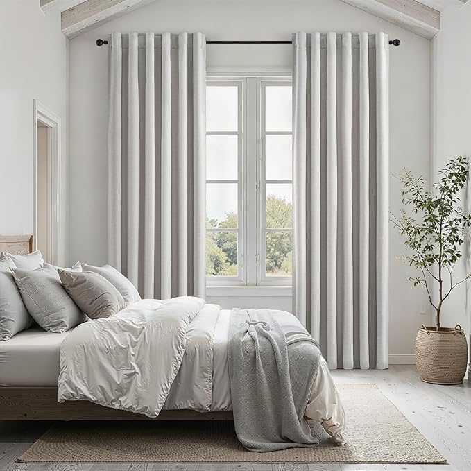Grey Linen Blackout Curtains for Living Room 2 Panels Set 92 Inches Long Linen Texture Room Darkening Energy Saving Curtain Window Coverings Hook Belt Pleated Drapes Aesthetic Bedroom(W40"xL92")