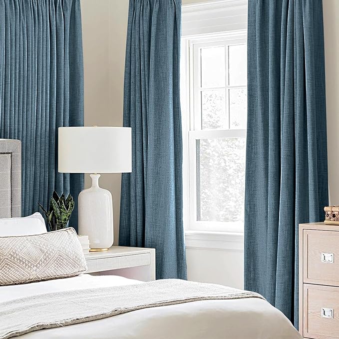 MIULEE Linen Blackout Curtains and Drapes 100% Room Darken Thermal Insulated Grommet Window Panels with Coating 2 PCs W 42 x L 90 inches Dusty Blue