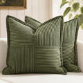 MIULEE Olive Green Corduroy Decorative Euro Sham Pillow Covers 24x24 Inch with Splicing Set of 2 Soft Boho Pillow Covers Broadside Textured Summer Pillowcases for Couch Bed Livingroom