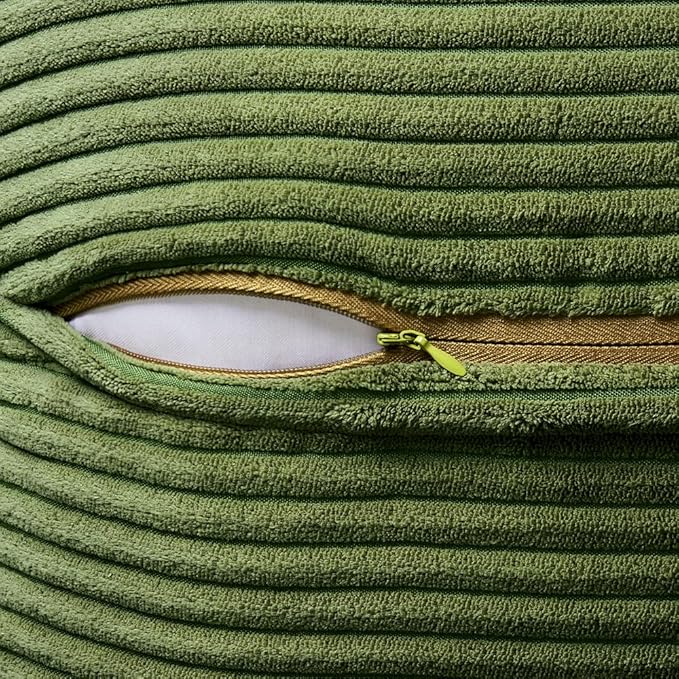 MIULEE Spring Decorative Throw Pillow Covers for Couch Bed Livingroom 18x18 Inch Set of 2 Moss Green Boho Accent Throw Pllows Broadside Striped Patchwork Soft Corduroy Summer Pillowcases
