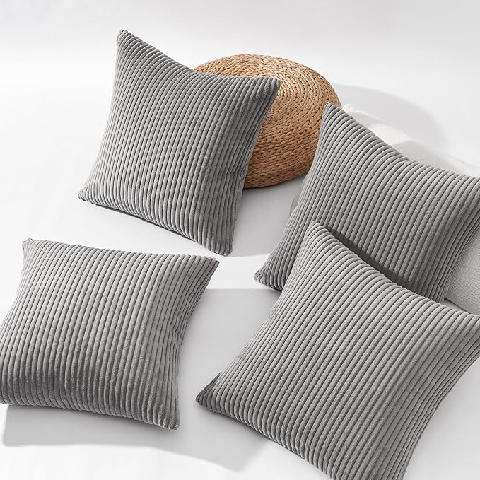 Topfinel Decorative Light Grey Throw Pillow Covers Cushion Cases, Set of 4 Soft Velvet Modern Double-Sided Designs, Mix and Match for Home Decor, Pillow Inserts Not Included (18x18 inch)
