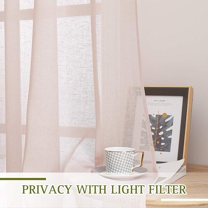 NICETOWN Linen Textured Semi Sheer Bedroom Curtains, Grommet Top Casual 84" Long Thick Semitransparent Flax Sheer Window Treatment Privacy for Nursery, 1 Panel = 36" W, 2 Panels, Dusty Blush