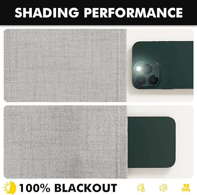 MIULEE 100% Blackout Linen Curtains for Bedroom, Greyish White Solid Luxury Decor Thermal Insulation Room Darkening Drapes for Living Room Nursery Back Tab Rod Pocket 42 x 63 Inches, 2 Panels