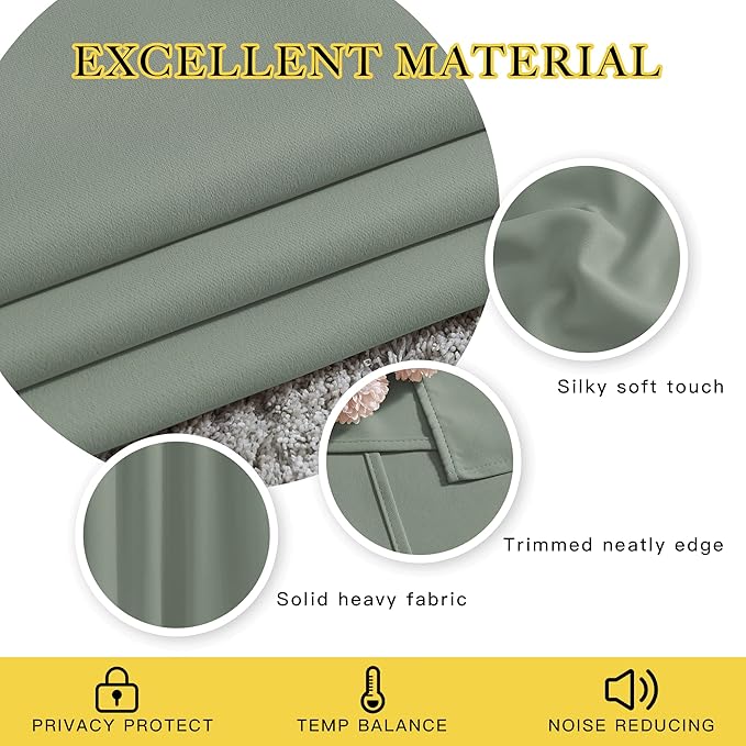 NICETOWN Room Darkening Curtains for Nursery, Grommet Thermal Insulated Light Blocking Window Treatments Sound Reducing for Bedroom, W37 x L72, 2 Panels, Sage Green