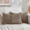 Fancy Homi Set of 2, Light Brown Patchwork Corduroy Decorative Soft Striped Modern Accent Cushion Case Farmhouse Boho Neutral Throw Pillow Covers for Chair Couch Bed Sofa Living Room 28x16 Inch