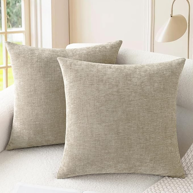 CaliTime Throw Pillow Covers Decorative 16 X 16 Inches Pack of 2 Cozy Polyester Chenille Cushion Cases for Couch Sofa Bed Living Room Home Light Taupe