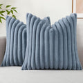 decorUhome Cozy Faux Fur Throw Pillow Covers 20x20 Set of 2 Decorative Soft Plush Striped Modern Farmhouse Boho Couch Pillow Cases with Velvet Back for Sofa Bed Living Room, Grey Blue