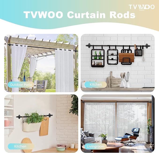 TVWOO Black Wrap Around Curtain Rods:5/8" Small Blackout Adjustable Window Curtain Rod for Bedroom Kitchen Apartment Renter Friendly,Room Darkening Curved Drapery Rods Easy Install,Matte Black 28-60"
