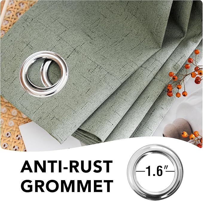 H.VERSAILTEX Linen Blackout Curtains Durable Thick Textured Linen Look 100% Blackout Patio Door Curtain Anti Rust Grommet Extra Wide Sliding Door Curtain Panel, W100 x L96 inch, Green Bay
