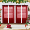 Youleyar Solid Sheer Rod Pocket Curtain Voile Draperies 4 Panels White Beige Black Grey Ivory 52 Inch Width 108 Inch Long 1 Pair for Kitchen Bedroom Children Living Room Yard(Christmas Red,52 Wｘ108 L)