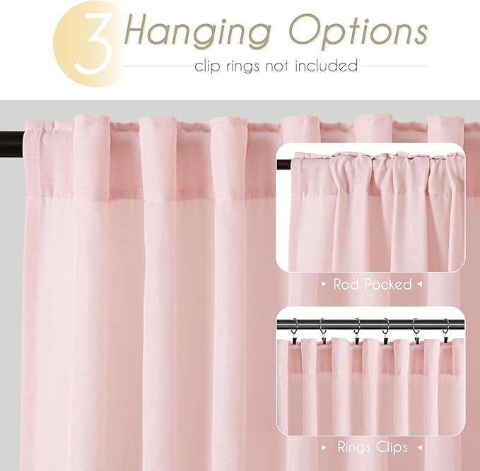Light Pink Linen Curtains 108 Inches Long for Living Room 2 Panels Set Neutral Modern Farmhouse Back Tab Light Filtering Semi Sheer Window Curtains for Kids Bedroom Pink Decor 9 ft Length