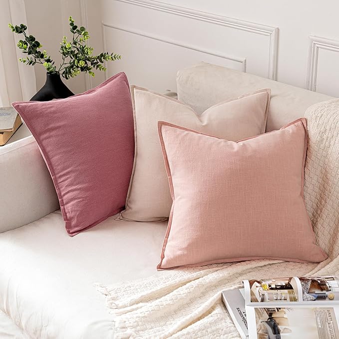 MIULEE Decorative Linen Euro Sham Pillow Covers 24x24 Cranberry Red Boho Farmhouse Neutral Couch Throw Pillows for Bed Pack of 2 Accent Modern Pillowcase Sofa Livingroom Home Decor