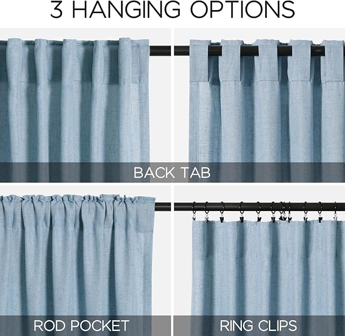 Dusty Blue Linen Curtains 92 Inch Length 2 Panels Set for Living Room Back Tab Rod Pocket Pinch Pleated Window Curtain Drapes Neutral Rustic Farmhouse Decor Dining Room Curtain 92 Inches Long