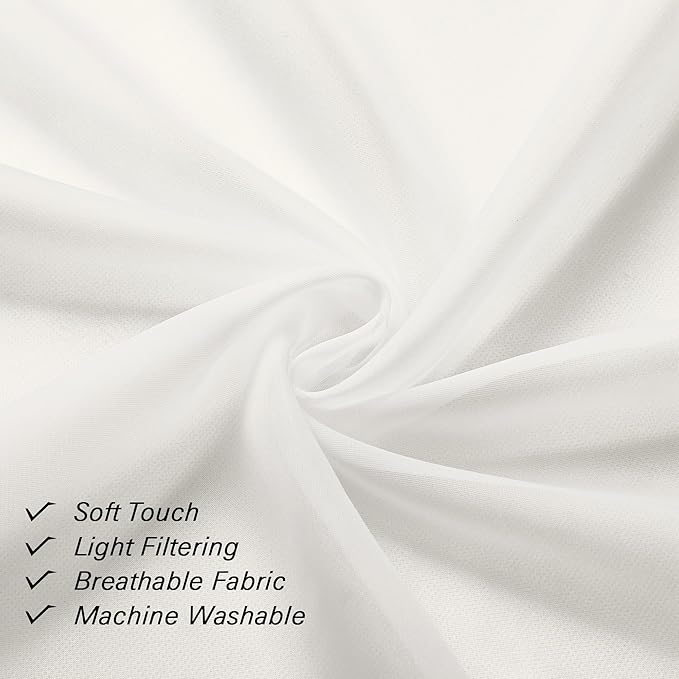 Lecloud Ivory Sheer Curtains Tiers 36 Inch Length Set of 2, Voile Kitchen Curtains for Small Windows, Double Rod Pocket Bedroom Living Room Cafe Decor Tiers, 40 W x 36 L Inch