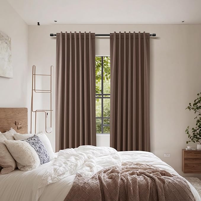 Guken 100% Blackout Curtains 120 Inch Length 2 Panels Set for Living Room Bedroom Back Tab Thermal Insulated Black Out Linen Drapes Room Darkening Cappuccino,52x120