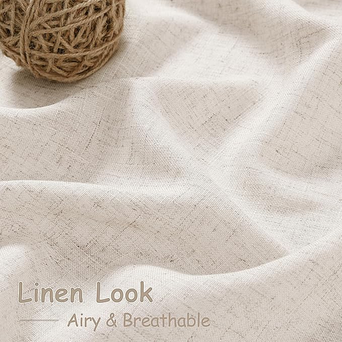 Linen Beige Curtains 145 inch Extra Long for Living Room Back Tab Light Filtering Semi Sheer Drapes Modern Farmhouse Coastal Decor Cotton Textured Curtain for Floor to Ceiling High Window 52x145