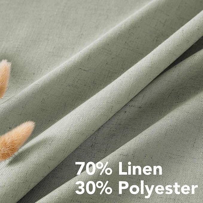 H.VERSAILTEX Living Room Linen Curtains - Semi Sheer, Nickel Grommet, Energy Saving, Light Filtering Window Treatments - Sea Grass, 2 Panels, 52 x 63 Inch