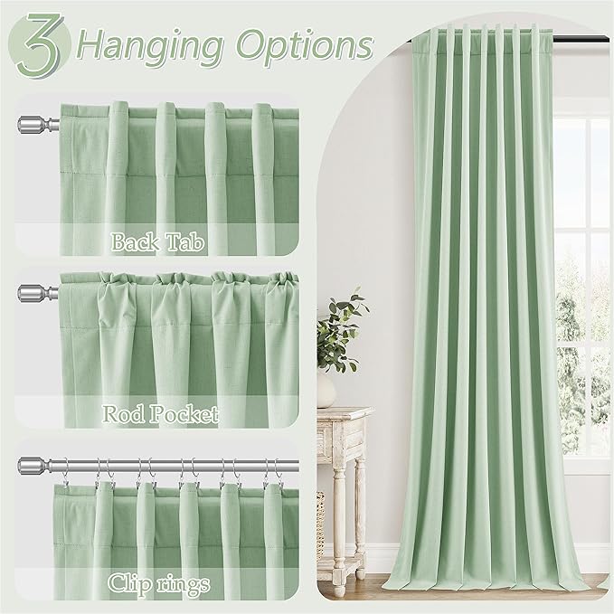 Guken 100% Blackout Curtains 120 Inch Length 2 Panels Set for Living Room Bedroom Back Tab Thermal Insulated Black Out Linen Drapes Room Darkening Window Curtains Aqua Green 52x120