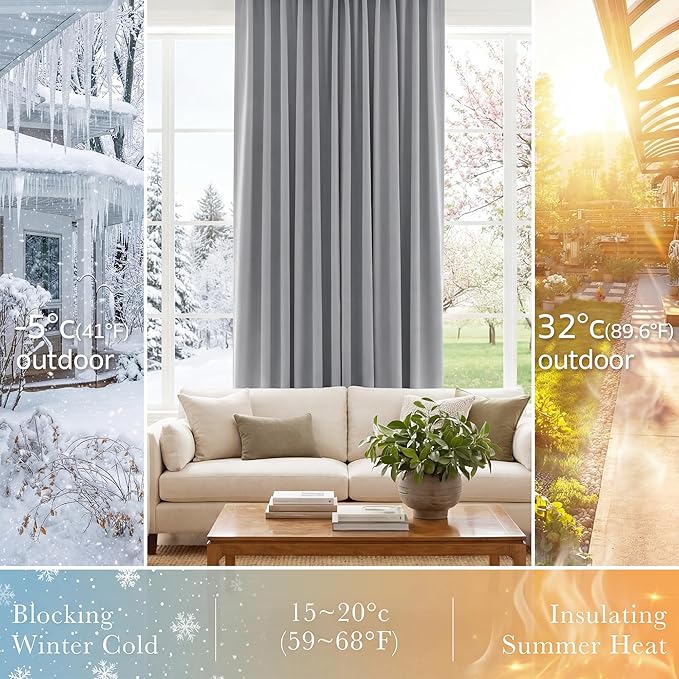 PONY DANCE Blackout Curtains 84 inch Length 2 Panels Set - Window Curtains for Living Room Back Tab Drapes Thermal Insulated Room Darkening, 52 x 84 inches, Silver Grey, 2 Panels