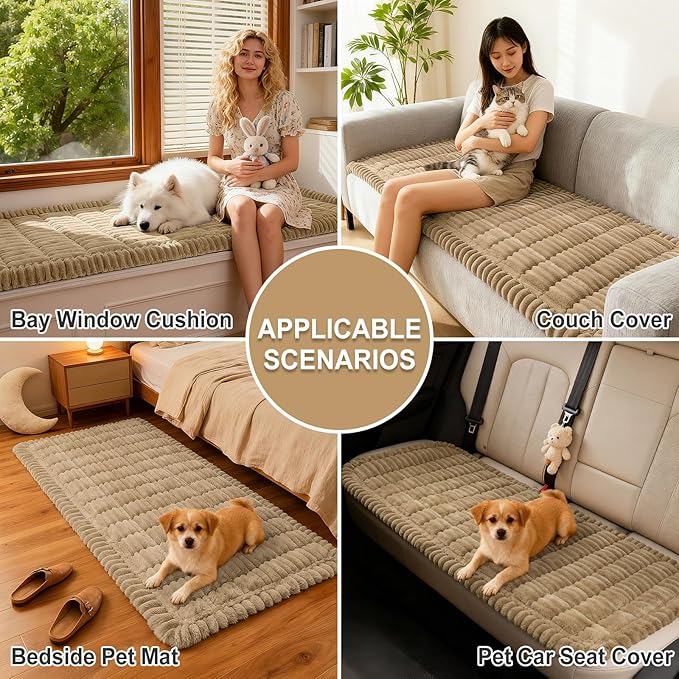 hyha Couch Covers for Dogs Washable, Non Slip Plush Dog Sofa Protectors, Fuzzy Pet Couch Covers for 3 Cushion Sofa Pet Friendly (Khaki, 27.6" x 70.9")