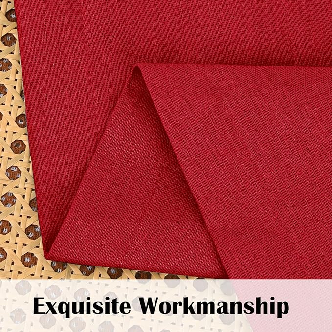 FRAMICS Farmhouse Cotton Linen Curtains for Living Room, Boho Button Curtains 63 inch Length, Rustic Country Linen Window Curtains for Bedroom, Rod Pocket Drapes, 52 x 63 Inch, Red and White