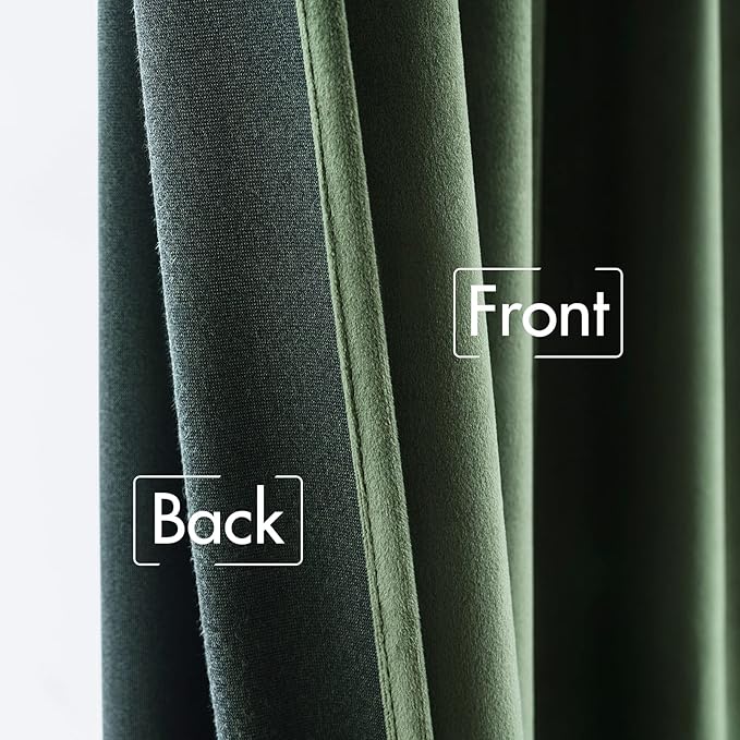 MIULEE Velvet Curtains 80 inches - Luxury Blackout Curtains for Bedroom Living Room Thermal Insulated Super Soft Window Drapes Rod Pocket & Back Tab, Olive Green, W52 x L80 inches, 2 Panels