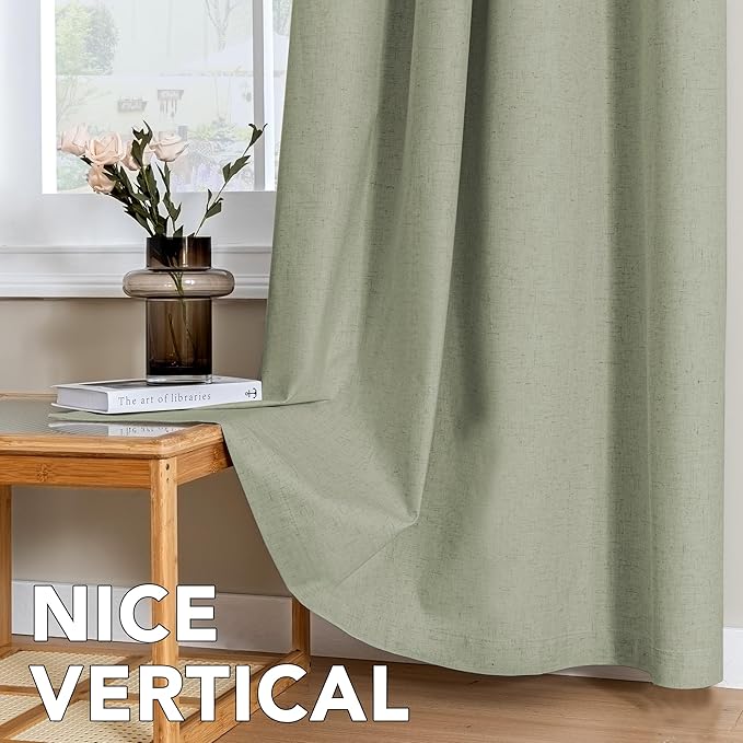 H.VERSAILTEX Linen Curtains 100% Blackout Curtains for Bedroom 54 inch Long Full Light Blocking Nature Linen Blended Window Curtains for Living Room Nickel Grommet (2 Panels, Heathered Tea)