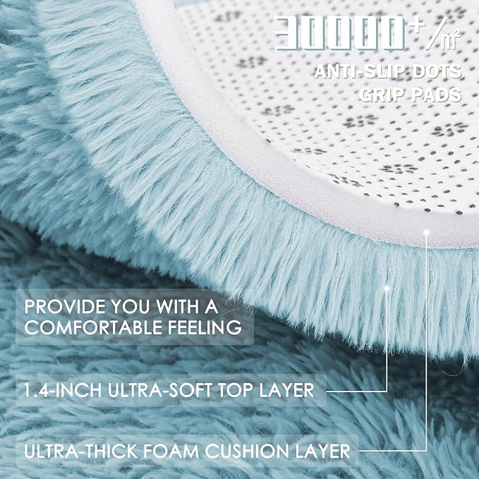 OLANLY Light Blue Round Rugs for Bedroom - Machine Washable, 8 ft Circle Area Rugs for Living Room, Soft and Fluffy Shaggy Carpet for Teen Girl and Boys, Nursery Rooms, Dorms, Home Decor Aesthetic