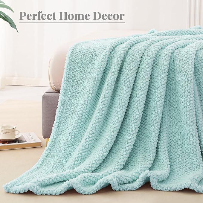 Whale Flotilla King Size Fuzzy Fleece Blanket for Bed, 90x104 Inch Fluffy Warm Soft Jacquard Blankets for All Season, Lightweight and Cozy, Light Blue