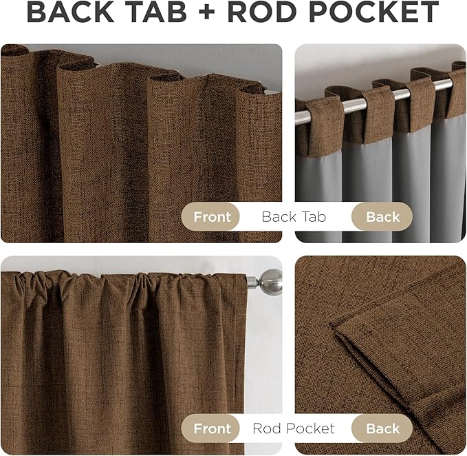 Joydeco Blackout Curtains for Bedroom - 100% Light Blocking 2 Panels Cappuccino Drapes 37" W x 96" L, Thermal Insulated Room Darkening Curtains, Linen Textured for Living Room, Rod Pocket & Back Tabs