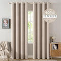 MIULEE 100% Blackout Linen Textured Curtains for Bedroom Solid Thermal Insulated Natural Beige Grommet Room Darkening Curtains & Drapes Luxury Decor for Living Room Nursery 52 x 80 Inch (2 Panels)