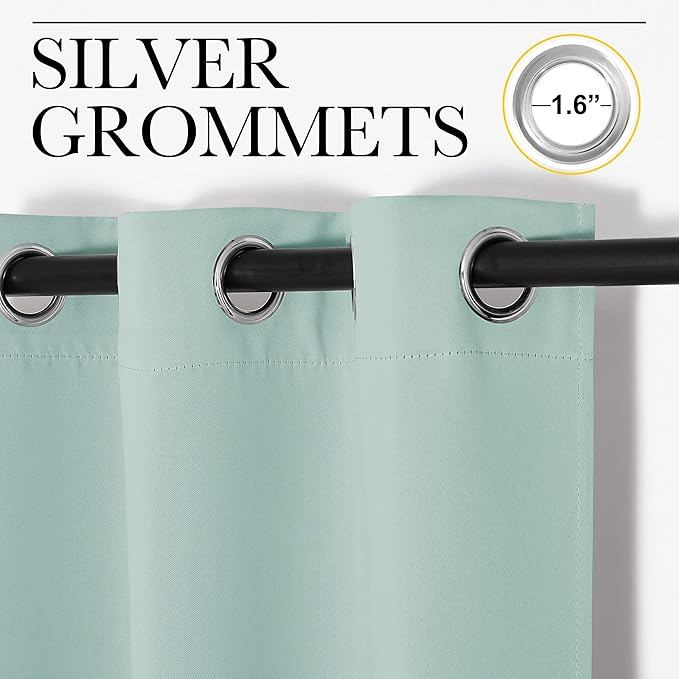 NICETOWN Aqua Blue Blackout Curtain Panels 48 inch Long Set of 2 for Bedroom, Thermal Insulated Grommet Top Light Blocking Draperies and Drapes for Basement (W34)