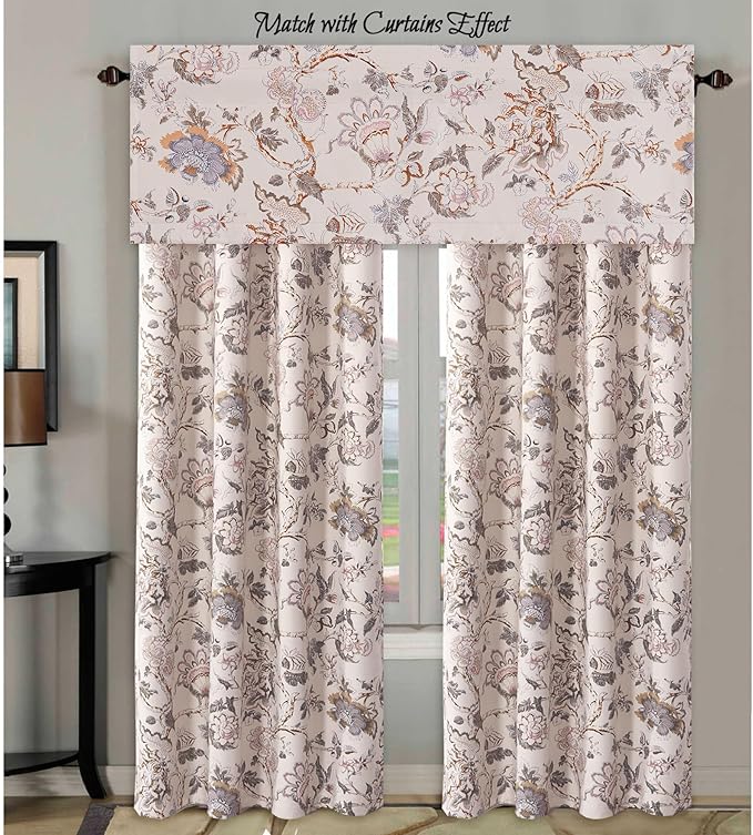 H.VERSAILTEX Blackout Curtain Valances for Kitchen Window/Living Room/Bathroom Privacy Added Rod Pocket Home Decoration Winow Valance, 52" W x 18" L, Floral in Sage and Brown
