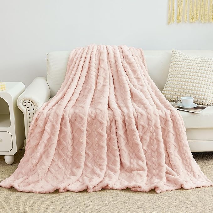 Aganear Blanket Queen Size - Fuzzy Cozy Sof Blanket for Couch, Sofa, Bed, Office, Decorative Present for All Seasons, Portable Throw Blankets for Couch, Sofa, Bed(90"x90", Pink)