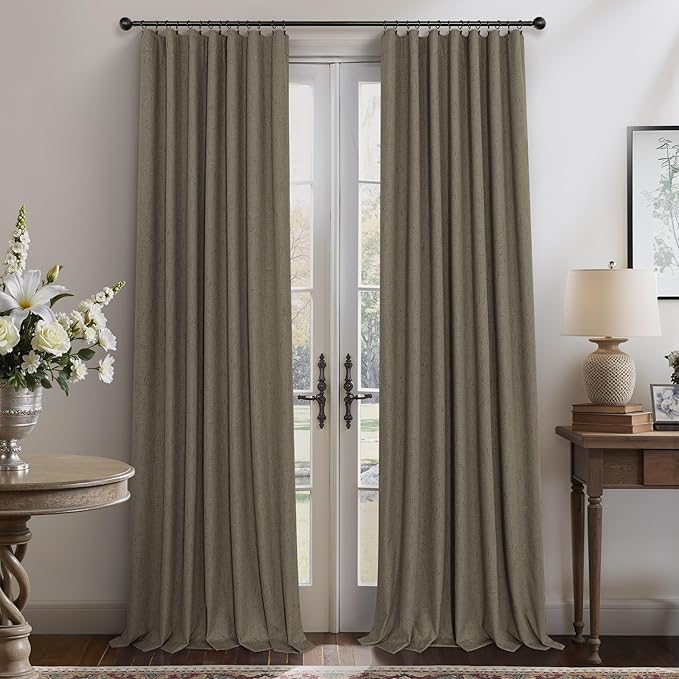 Brown Extra Long Blackout Curtains 108 Inch Long 9ft Back Tab Pocket Light Brown Linen Textured Curtain Drape for Living Room Bedroom Sliding Door Patio Boho Farmhouse Decor 52x108 Length 2 Panels Set