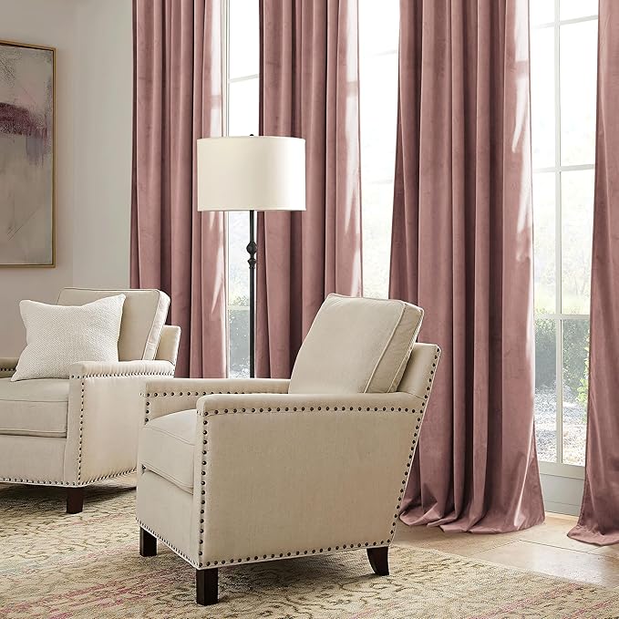 RYB HOME Girls Curtains for Bedroom, Back Tab Room Darkening Baby Kids Velvet Curtains 84 inches Long for Nursery, W 52 x L 84, 2 Panels Set