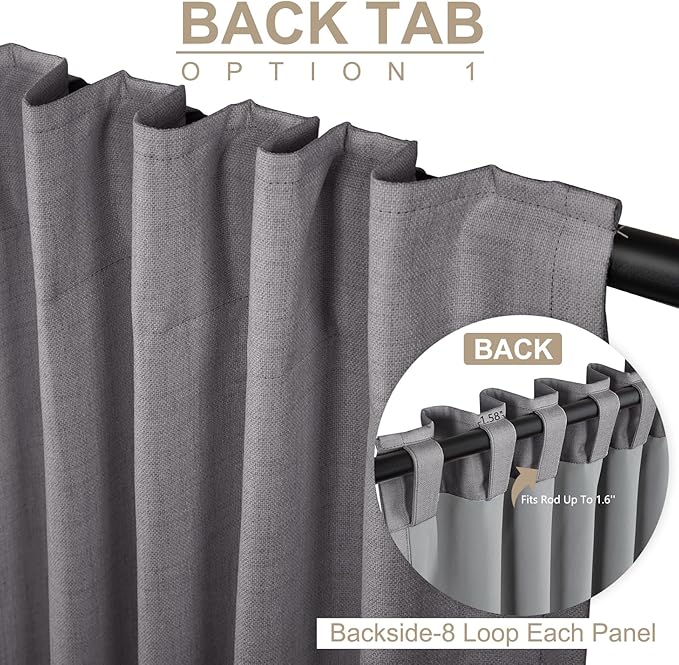 100% Blackout Shield Linen Blackout Curtains for Bedroom 72 Inches Long, Back Tab/Rod Pocket Living Room Drapes, Thermal Insulated Blackout Curtains 2 Panels Set, 50" W x 72" L, Darkgray