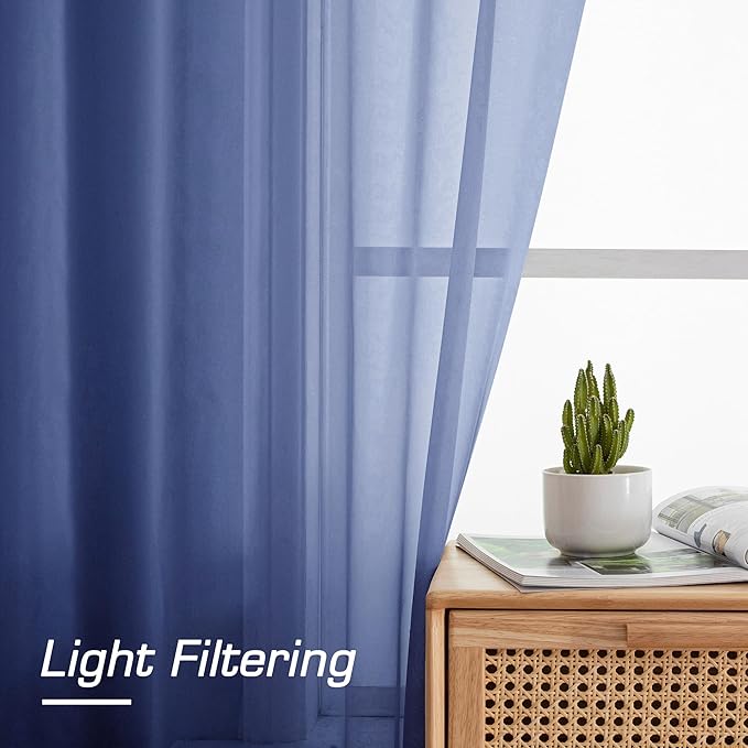 OWENIE Sheer Curtains 63 Inch Length 2 Panels Set, Light Weight Soft Solid Fimly Sheer Curtains for Bedroom Living Room, Light Filtering Airy Voile Sheer Curtain, Royal Blue, 42Wx63L Inch