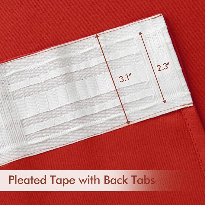 MIULEE Christmas Red Back Tab Blackout Curtains 90 Inches Long 2 Panels Set for Living Room Bedroom Privacy, Rod Pocket/Pinch Pleat Thermal Insulated Room Darkening Pleated Light Blocking Drapes